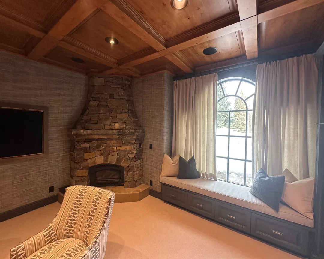 Window treatments installation in living area